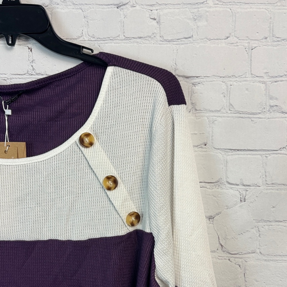 BloomChic Purple and White Long Sleeve Top with Button Accents Plus Size 3X - Picture 3 of 7